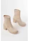 Bej Günlük Kalın Topuklu Kadın Bot