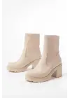 Bej Günlük Kalın Topuklu Kadın Bot