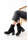 Siyah Süet Günlük Kalın Topuklu Kadın Bot