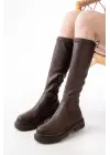 Kahverengi Fermuarlı Günlük Kadın Çizme