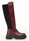 Bordo Arkası Streç Fermuarlı Günlük Kadın Çizme