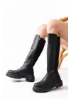 Siyah Arkası Streç Fermuarlı Günlük Kadın Çizme
