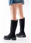 Siyah Süet Fermuarlı Günlük Kadın Çizme