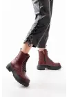 Bordo Bağcıklı Fermuarlı Günlük Kadın Bot