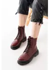 Bordo Bağcıklı Fermuarlı Günlük Kadın Bot
