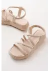 Bej Lastikli Kadın Sandalet