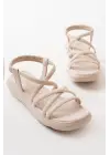Bej Lastikli Kadın Sandalet