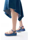 861-1017 Mavi Kot Taşlı Dolgu Topuklu Kadın Sandalet