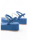 861-1017 Mavi Kot Taşlı Dolgu Topuklu Kadın Sandalet