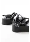 861-1222 Siyah Tokalı Bilekten Bağlamalı Dolgu Kadın Sandalet