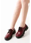 Bordo Rugan Bağcıklı Günlük Yüksek Tabanlı Loafer Ayakkabı