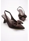 Acı Kahve Fiyonklu Kitten Topuklu Slingback Kadın Ayakkabı TR08MS24C