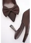 Acı Kahve Fiyonklu Kitten Topuklu Slingback Kadın Ayakkabı TR08MS24C