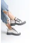 Agatha Bağcıklı Fermuarlı Ortopedik Taban Kadın Sneaker Spor Ayakkabı Gt - Krem