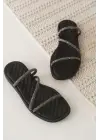 Alba Siyah Kadın Taşlı Terlik