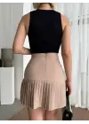Altı Pliseli Mini Etek