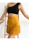 Altı Pliseli Mini Etek Hardal S24705