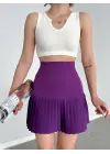 Altı Pliseli Mini Etek Mor S24705