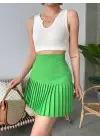 Altı Pliseli Mini Etek Yeşil S24705