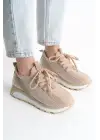 Alya Bağcıklı Ortopedik Taban Taşlı Kadın Sneaker Spor Ayakkabı Bt - Krem