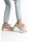 Alya Bağcıklı Ortopedik Taban Taşlı Kadın Sneaker Spor Ayakkabı Bt - Krem