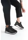 Alya Bağcıklı Ortopedik Taban Taşlı Kadın Sneaker Spor Ayakkabı Bt - Siyah
