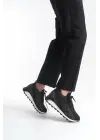 Alya Bağcıklı Ortopedik Taban Taşlı Kadın Sneaker Spor Ayakkabı Bt - Siyah