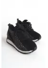 Alya Bağcıklı Ortopedik Taban Taşlı Kadın Sneaker Spor Ayakkabı Bt - Siyah