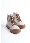 Amber Bağcıklı Fermuarlı Ortopedik Tabankadın Bot  Tt - Krem