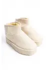Amelıa Bağcıksız Düz Ve Kalın Taban İçi Kürklü Kısa Süet Kadın Bot  Kt - Krem