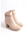 Arıa Fermuarlı Ortopedik Taban Taşlı Topuklu Kadın Bot Tt - Ten