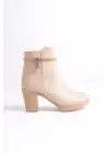 Arıa Fermuarlı Ortopedik Taban Taşlı Topuklu Kadın Bot Tt - Ten