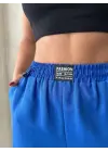 Armalı Keten Şort Saks Mavisi S251003