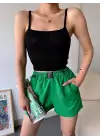 Armalı Keten Şort Yeşil S251003