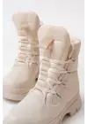 Bej Bağcıklı Su Geçirmez Kadın Kar Botu