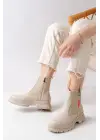 Bej Fashion Aksesuarlı Fermuarlı Günlük Kadın Bot