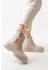 Bej Fashion Aksesuarlı Fermuarlı Günlük Kadın Bot