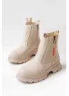 Bej Fashion Aksesuarlı Fermuarlı Günlük Kadın Bot