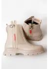 Bej Fashion Aksesuarlı Fermuarlı Günlük Kadın Bot