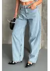 Baggy Kar Yıkama Buz Mavi Jeans Pantolon D2007