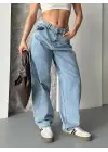 Baggy Kar Yıkama Orta Mavi Jeans Pantolon D2007