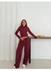 Balıkçı Yaka Örme Takım Bordo St265865