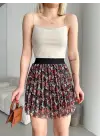 Baskılı Astarlı Mini Etek