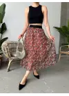 Baskılı Astarlı Uzun Etek