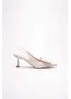 Bej Fiyonklu Kitten Topuklu Slingback Kadın Ayakkabı TR08MS24B