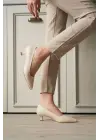 Bej Kadın Günlük Kısa Topuklu Stiletto Ayakkabı TR20MS03B