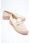 Bej Kadın Loafer Metal Tokalı Rahat Günlük Ayakkabı TR30MS02B