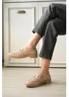 Bej Kadın Loafer Metal Tokalı Rahat Günlük Ayakkabı TR30MS02B