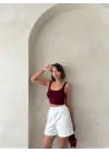 Beli Lastikli Çift Çıtlı Şort