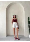 Beli Lastikli Çift Çıtlı Şort